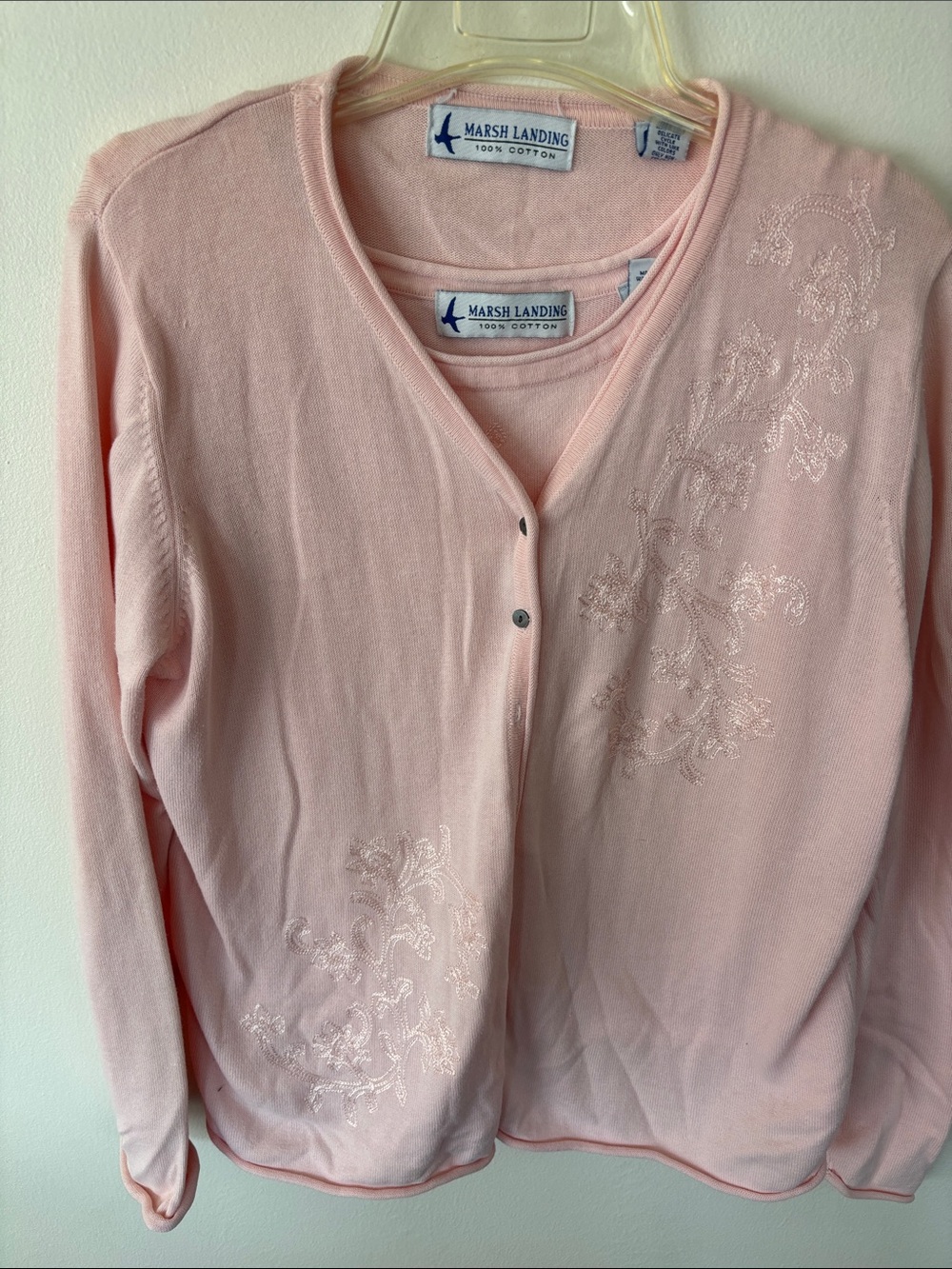 Marsh Landing Women's Pale Pink Embroidered Cotton Cardigan